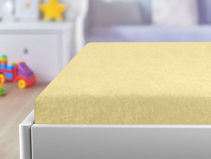 Žluté froté prostěradlo 70x140 cm do dětské postýlky s napínací gumou