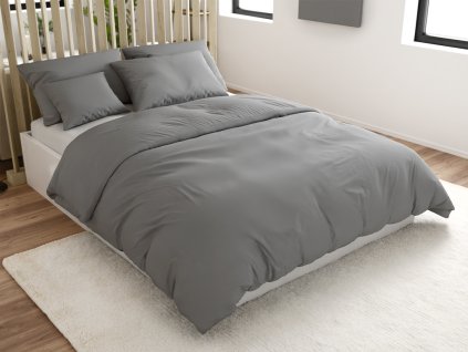 Bavlněné povlečení Lux šedé s praktickým zapínáním na knoflíky