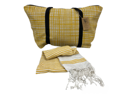 Stylový set plážové tašky + osušky HAMAM 75x150 cm, okrově žlutý, 100% organická bavlna