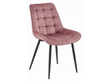 Tmavě růžová sametová židle BERA s černými nohami, elegantní styl