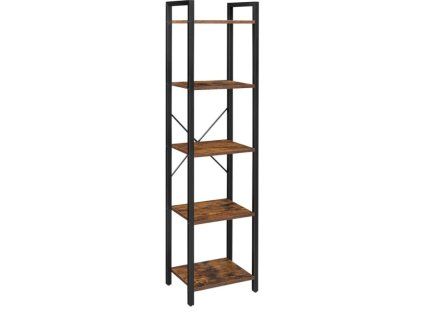 Regál TAYLOR s 5 policemi – Úzký regál s kovovou konstrukcí, výška 154 cm, ideální pro knihy a dekorace.