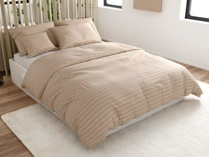 Elegantní hotelové povlečení JASMINE béžové – proužek 2 cm z mikrovlákna