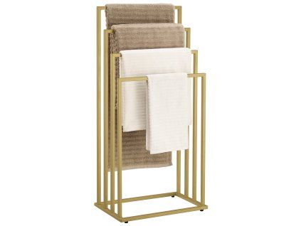 Stojan na ručníky LINESTRO 93x45 cm – moderní design, zlatý kov, 4 ramena, ideální do koupelny nebo ložnice.