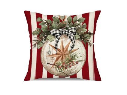 Vánoční povlak na polštář CHRISTMAS BALL 45x45 cm – červený pruhovaný design