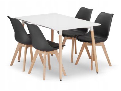 Jídelní set 1+4: bílý stůl ADRIA 120x80 + černé židle BALI MARK