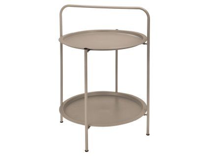 Kovový příruční stolek VARIO v béžové barvě s odnímatelnými policemi, průměr 50 cm, ideální do moderního interiéru.