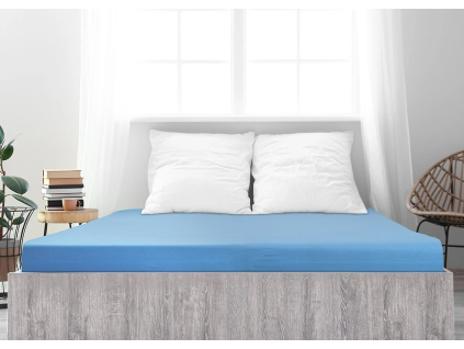 Světle modré jersey prostěradlo z mako bavlny LUXORA 180 x 200 cm pro pohodlný spánek
