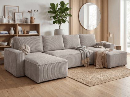76946 bezova sedaci souprava do u smart cosaro 295x140 cm s zebrovanym povrchem a modernim designem