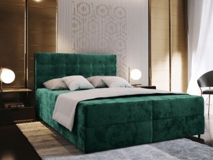 Luxusní čalouněná postel boxspring GLORIEN VELVET 160x200 cm zelená