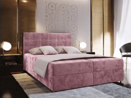 Luxusní čalouněná postel boxspring GLORIEN VELVET 180x200 cm růžová