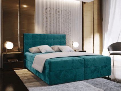 Luxusní boxspring postel GLORIEN VELVET 180x200 cm v tyrkysové barvě