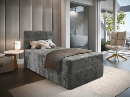 Stylová čalouněná postel boxspring GLORIEN VELVET 80x200 cm šedá