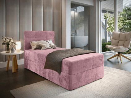 Luxusní čalouněná postel boxspring GLORIEN VELVET 90x200 cm růžová