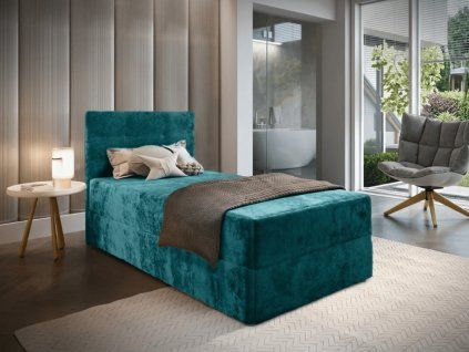 Luxusní boxspring postel GLORIEN VELVET 90x200 cm v tyrkysové barvě