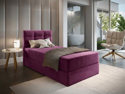 Luxusní čalouněná postel boxspring GLORIEN 80x200 cm v purpurové barvě