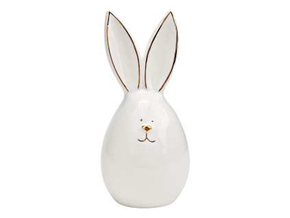 Keramický zajíček AURIC BUNNY 14 cm bílý se zlatými detaily