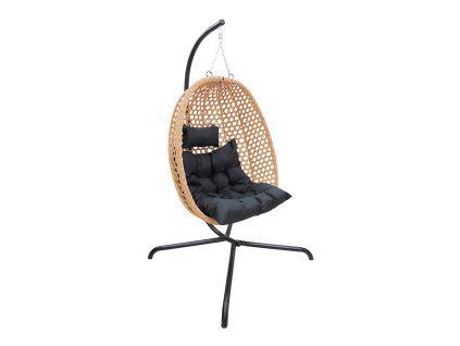Závěsné křeslo MOLINE béžové – stylové houpací křeslo s černým stojanem pro dokonalý relax.