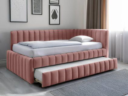 Čalouněná postel COMFINO VELVET s přistýlkou 120x200 cm růžová  KRONOS 29