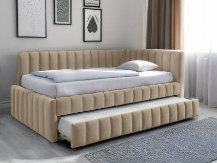 Čalouněná postel COMFINO VELVET s přistýlkou 120x200 cm krémová  KRONOS 35