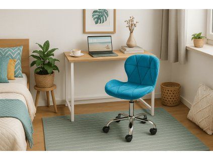 Set do pracovny ZARIMO stůl 80x40 cm bílý + křeslo AVOLA VELVET modré