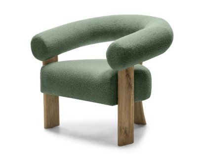 Designové křeslo KOKEI tmavě zelené – stylový tvar a dubové nohy
