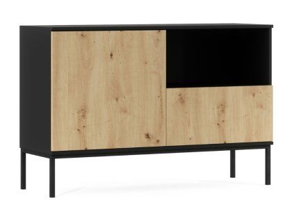 Moderní komoda LANZZI 120x40 cm černá/dub s otevřenou policí