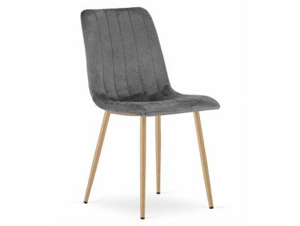 Elegantní sametová židle LAVA tmavě šedá s dřevěnými nohami