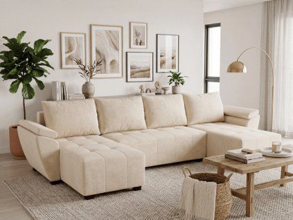 92118 3 moderni kremova sedaci souprava do u livaro 305x140 cm rozkladaci