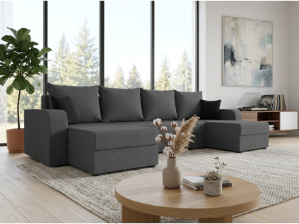 Rozkládací sedací souprava do U VALERIO 305x140 cm tmavě šedá v moderním obýváku