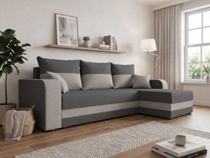 Rozkládací oboustranná sedací souprava do L VALERIO 238x140 cm tmavě šedá/světle šedá + 2 polštářky ZDARMA