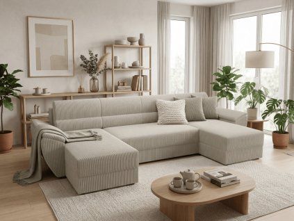 Rozkládací sedací souprava do U TAVERO 321x140 cm světle béžová moderní design