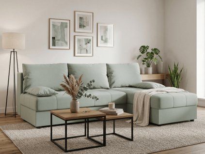 93433 5 rozkladaci oboustranna sedaci souprava do l venoria slim 200x143 cm svetle zelena 2 polstarky zdarma
