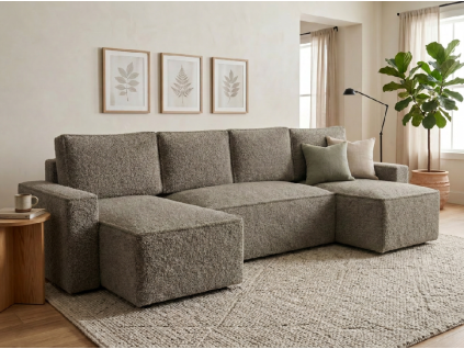 Rozkládací sedací souprava do U SMART BOUCLE 303x143 cm šedohnědá moderní design