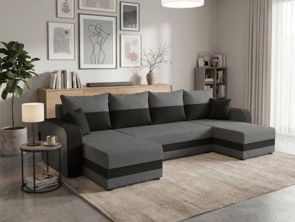 Rozkládací sedací souprava do U VALERIO 305x140 cm tmavě šedá/antracitová moderní design