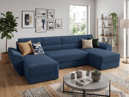 Moderní tmavě modrá sedací souprava TAVERO 321x140 cm do U s měkkým čalouněním