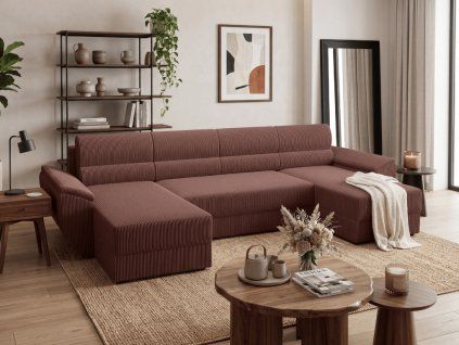 Rozkládací sedací souprava do U TAVERO 321x140 cm tmavě růžová moderní design