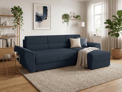 Rozkládací oboustranná sedací souprava do L TAVERO 251x140 cm tmavě modrá moderní design