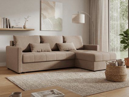 Rozkládací oboustranná sedací souprava do L VENORIA 220x143 cm béžová + 2 polštářky zdarma