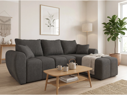 Rozkládací oboustranná sedací souprava do L SEVIO 246x145 cm tmavě šedá + 2 polštářky zdarma