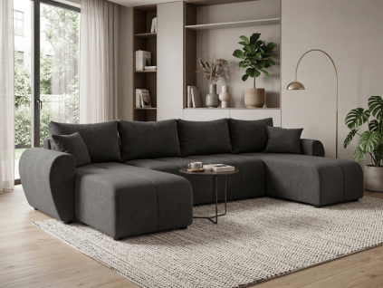 Rozkládací oboustranná sedací souprava do U SEVIO 311x145 cm tmavě šedá + 2 polštářky zdarma