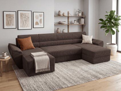 Elegantní sedací souprava do U TAVERO 321x140 cm hnědá velká rohová sedačka