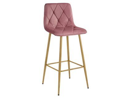Tmavě růžová barová židle NADO VELVET s nohami v dekoru dub – elegantní sametový design