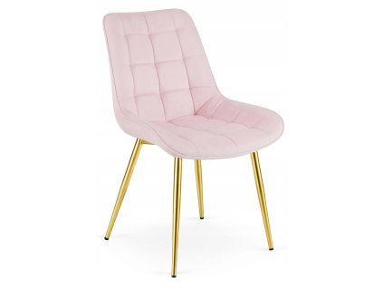 Růžová sametová židle BERA se zlatými nohami elegantní design do jídelny