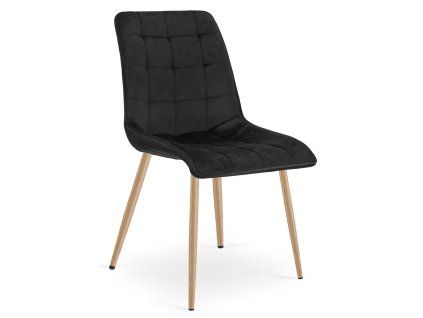 Elegantní černá sametová židle SPLIT s prošíváním a dřevěnými nohami
