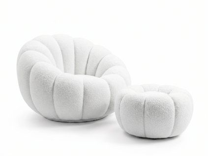 Designové křeslo BLOOM s taburetem bílé do moderního interiéru