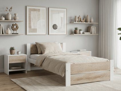 Postel IKAROS DOUBLE 90 x 200 cm, bílá/dub sonoma