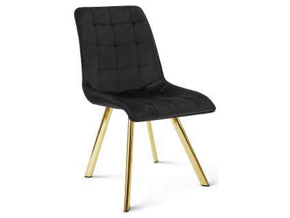 Moderní jídelní židle CIEZA VELVET černá se zlatými nohami