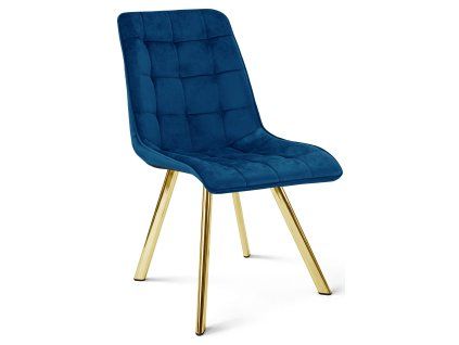 Moderní jídelní židle CIEZA VELVET modrá se zlatými nohami