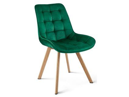 Elegantní jídelní židle SORIA VELVET zelená s dřevěnými nohami
