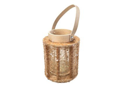Lucerna s flitry NATUR GLAM 21 cm přírodní v elegantním přírodním stylu